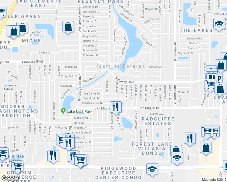 map of restaurants, bars, coffee shops, grocery stores, and more near 9120 Haverford Lane in Port Richey
