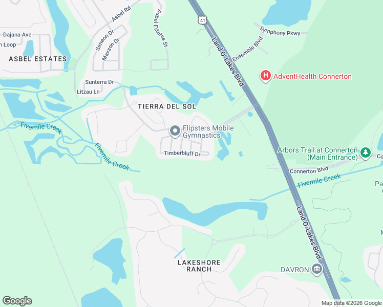 map of restaurants, bars, coffee shops, grocery stores, and more near 19738 Timberbluff Drive in Land O' Lakes