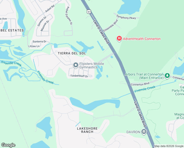 map of restaurants, bars, coffee shops, grocery stores, and more near 19813 Timberbluff Drive in Land O' Lakes