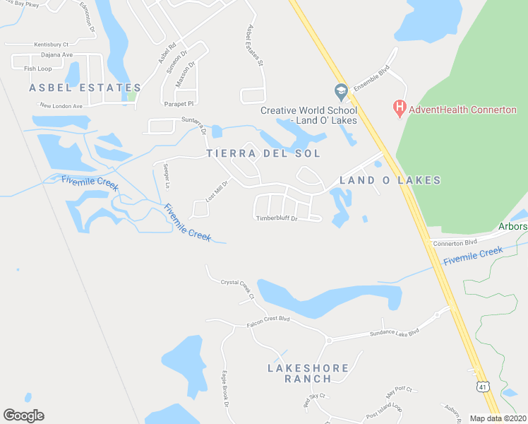 map of restaurants, bars, coffee shops, grocery stores, and more near 9117 Bell Rock Place in Land O' Lakes