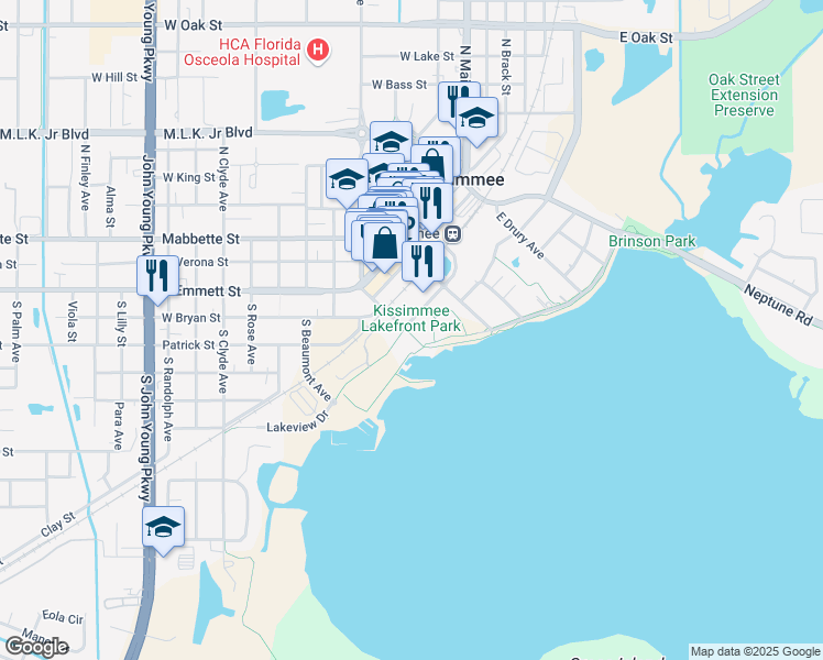map of restaurants, bars, coffee shops, grocery stores, and more near 201 Lakeview Drive in Kissimmee