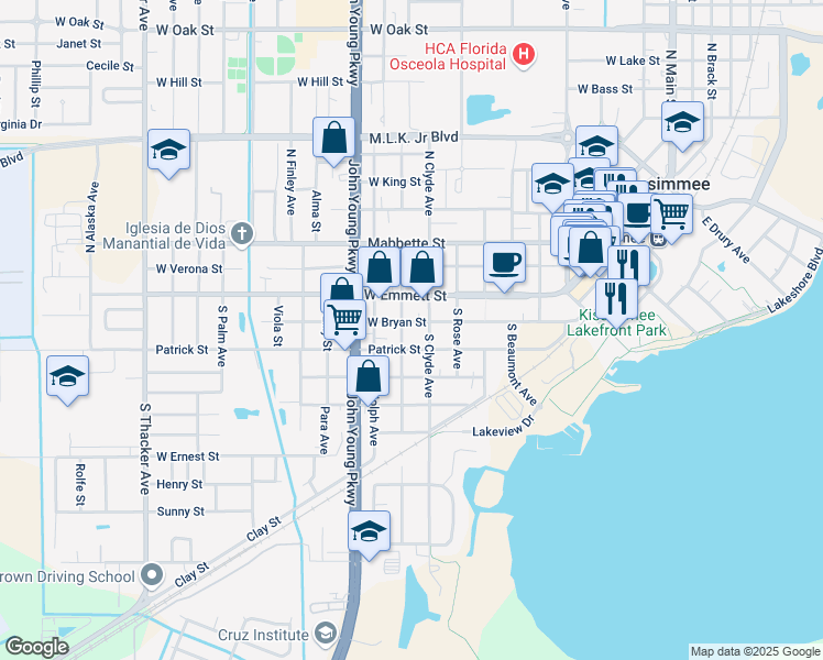 map of restaurants, bars, coffee shops, grocery stores, and more near 919 Patrick Street in Kissimmee