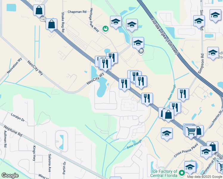 map of restaurants, bars, coffee shops, grocery stores, and more near 201 Magical Way in Kissimmee