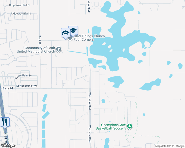 map of restaurants, bars, coffee shops, grocery stores, and more near Unnamed Road in Kissimmee