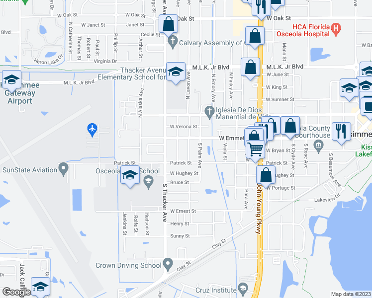 map of restaurants, bars, coffee shops, grocery stores, and more near 26 South Lavon Avenue in Kissimmee