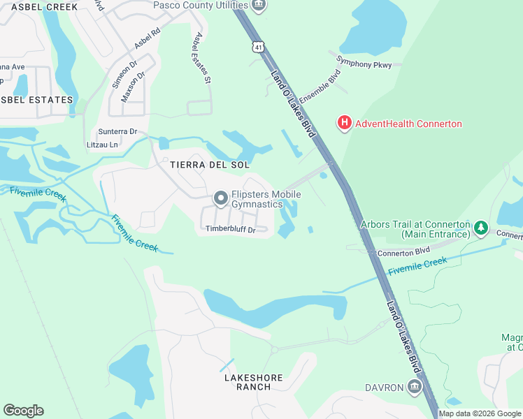 map of restaurants, bars, coffee shops, grocery stores, and more near 9144 Gablewood Place in Land O' Lakes