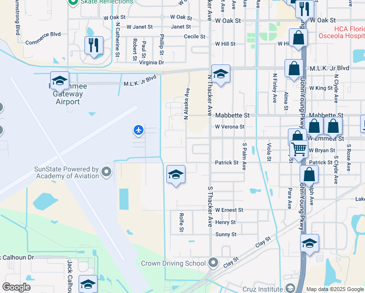 map of restaurants, bars, coffee shops, grocery stores, and more near 2040 Valencia Circle in Kissimmee