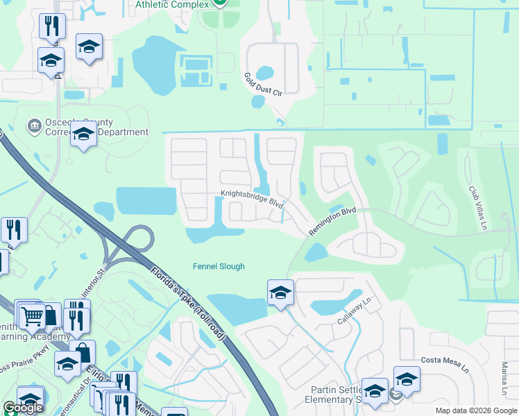 map of restaurants, bars, coffee shops, grocery stores, and more near 209 Cornwall Court in Kissimmee