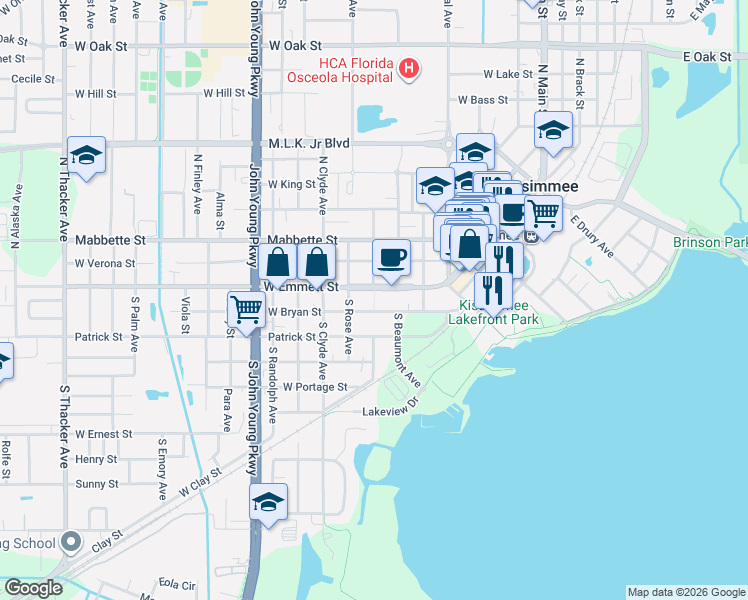 map of restaurants, bars, coffee shops, grocery stores, and more near 3 Courthouse Square in Kissimmee