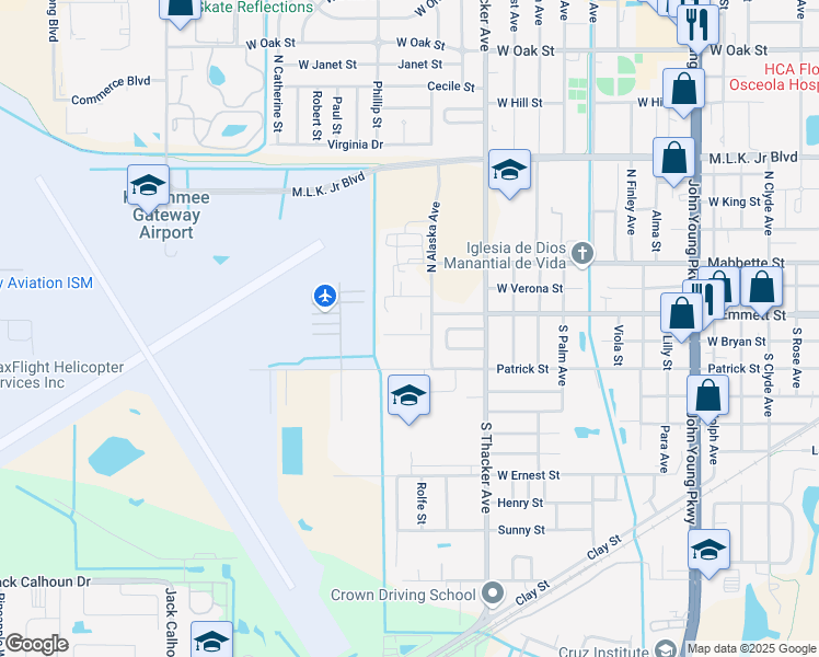 map of restaurants, bars, coffee shops, grocery stores, and more near 2243 Bryan Street in Kissimmee