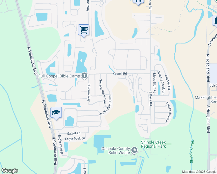 map of restaurants, bars, coffee shops, grocery stores, and more near 4700 Prairie Point Boulevard in Kissimmee