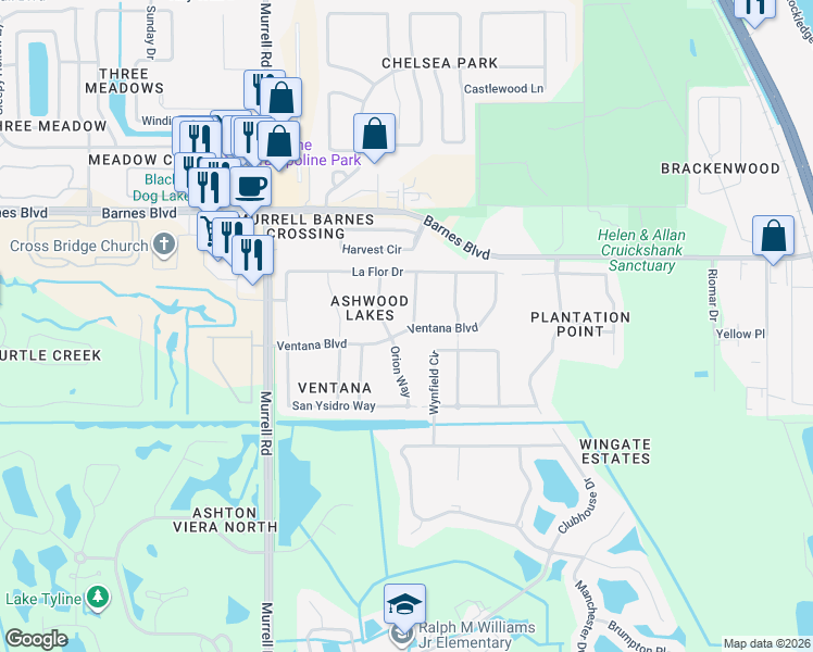 map of restaurants, bars, coffee shops, grocery stores, and more near 3987 Montesino Drive in Rockledge