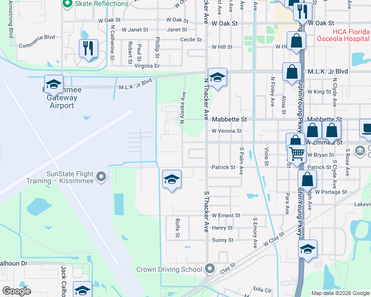 map of restaurants, bars, coffee shops, grocery stores, and more near 2040 Valencia Circle in Kissimmee