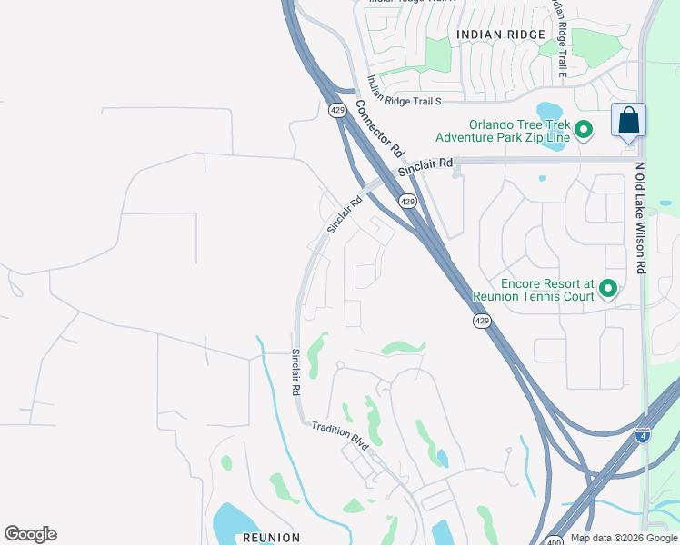 map of restaurants, bars, coffee shops, grocery stores, and more near Sinclair Road in Kissimmee