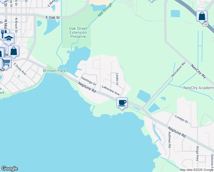 map of restaurants, bars, coffee shops, grocery stores, and more near 1365 Lakeview Avenue in Kissimmee