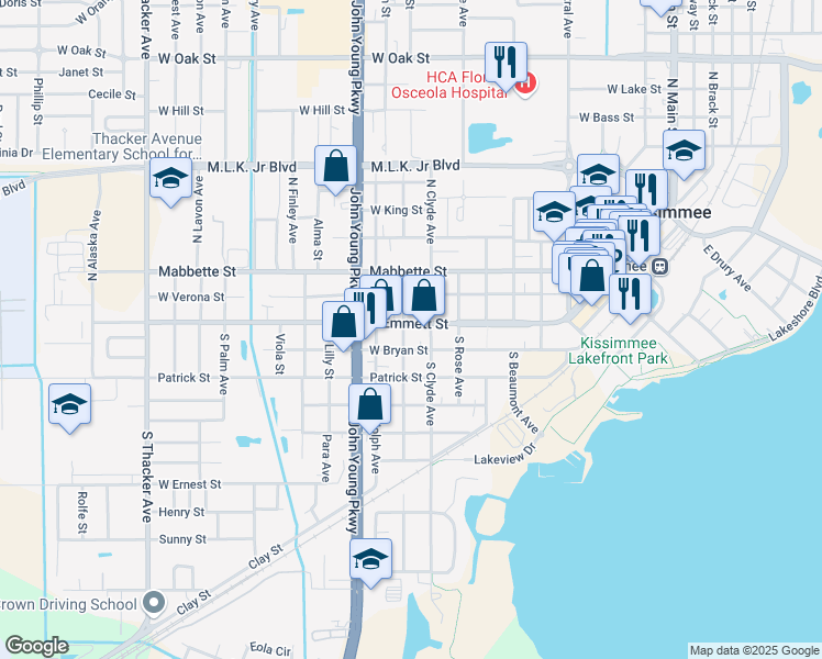 map of restaurants, bars, coffee shops, grocery stores, and more near 920 West Emmett Street in Kissimmee