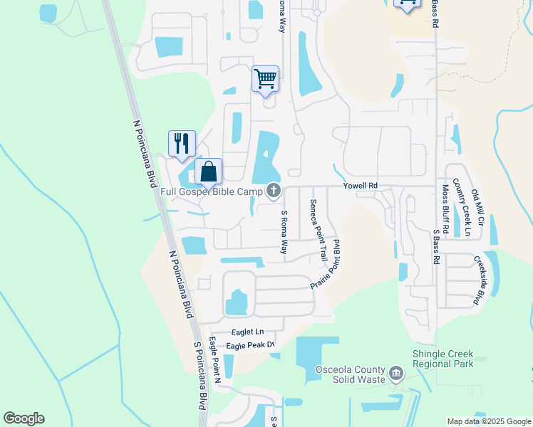 map of restaurants, bars, coffee shops, grocery stores, and more near 120 South Roma Way in Kissimmee
