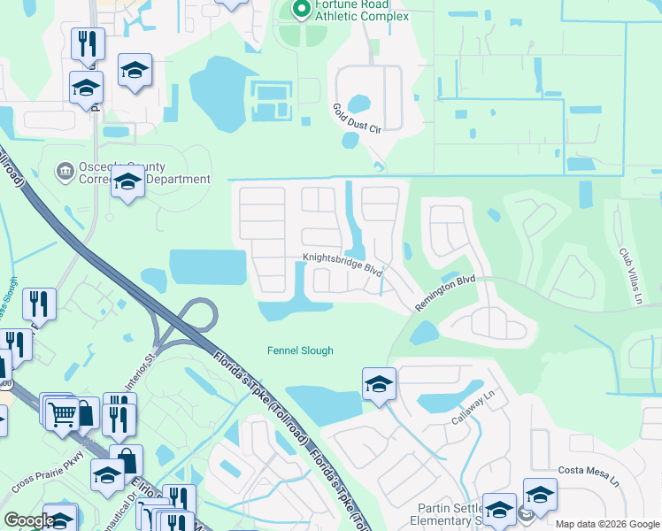 map of restaurants, bars, coffee shops, grocery stores, and more near 212 Cornwall Court in Kissimmee