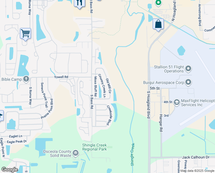 map of restaurants, bars, coffee shops, grocery stores, and more near 248 Old Mill Circle in Kissimmee