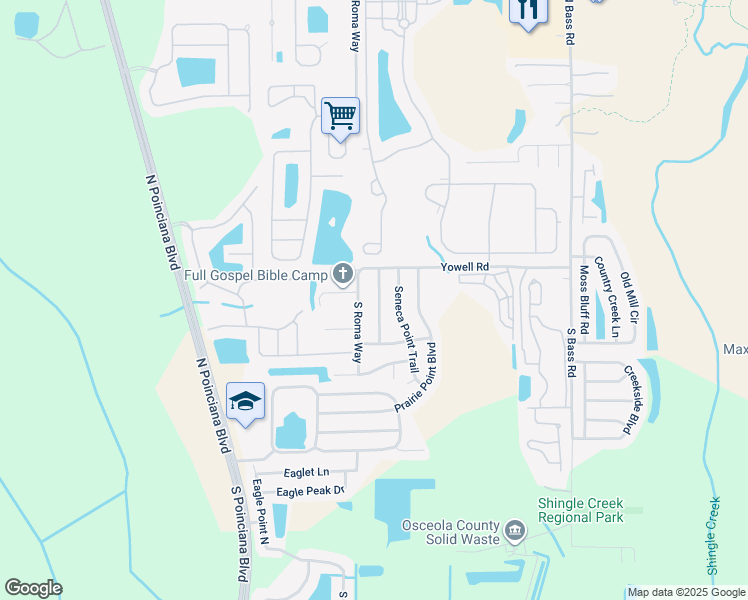 map of restaurants, bars, coffee shops, grocery stores, and more near 120 South Roma Way in Kissimmee