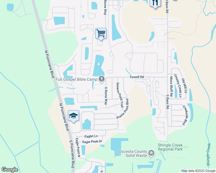 map of restaurants, bars, coffee shops, grocery stores, and more near 115 South Roma Way in Kissimmee
