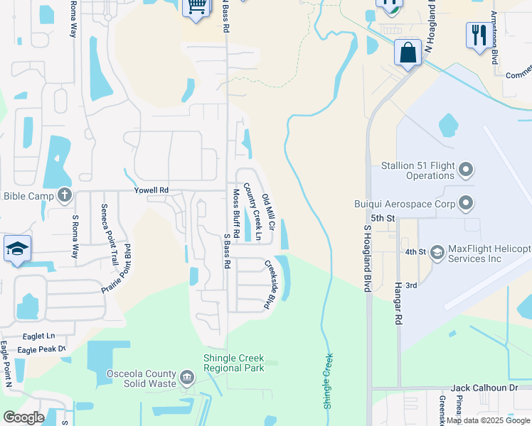 map of restaurants, bars, coffee shops, grocery stores, and more near 248 Old Mill Circle in Kissimmee