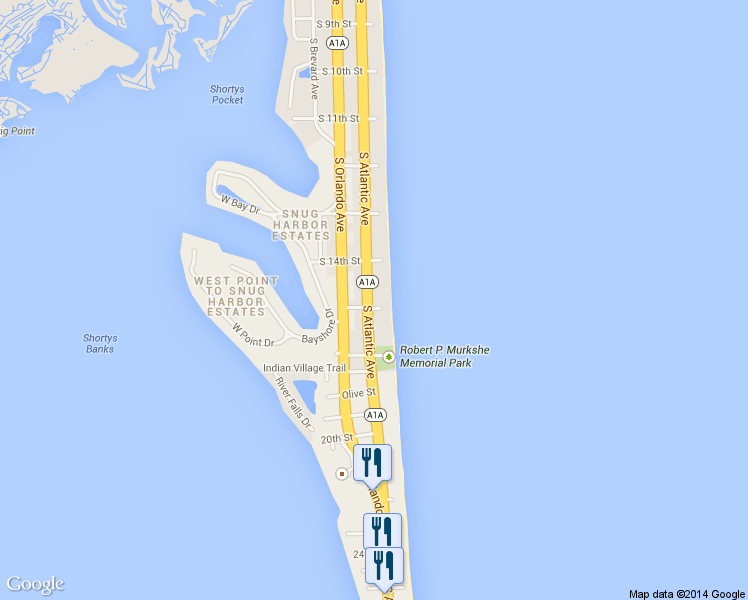 map of restaurants, bars, coffee shops, grocery stores, and more near 192 South 15th Street in Cocoa Beach