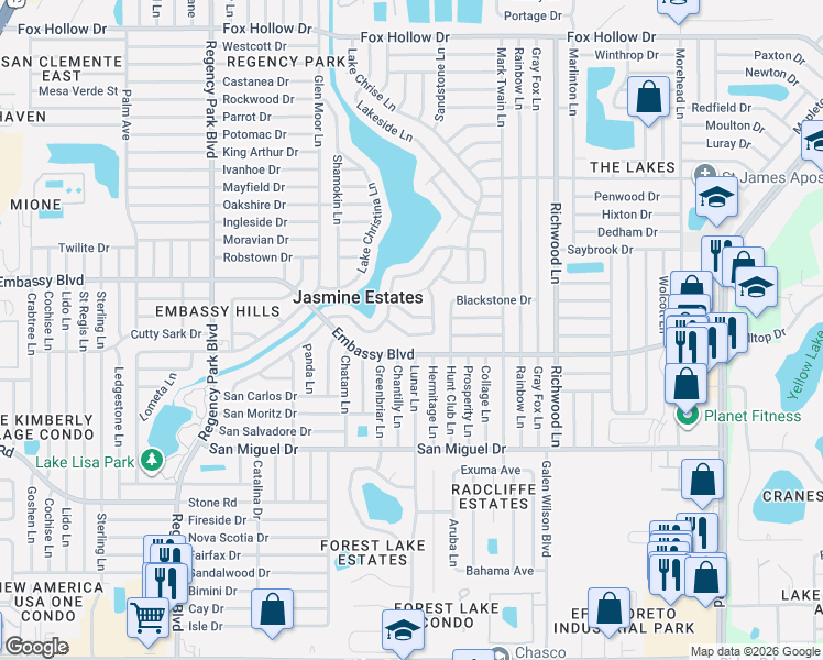 map of restaurants, bars, coffee shops, grocery stores, and more near 7644 Shapleigh Drive in Port Richey