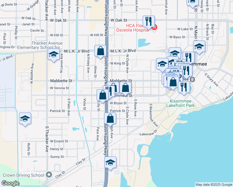 map of restaurants, bars, coffee shops, grocery stores, and more near 920 West Emmett Street in Kissimmee