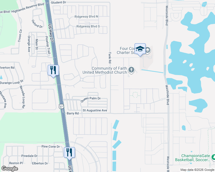 map of restaurants, bars, coffee shops, grocery stores, and more near 405 Castlemain Circle in Davenport
