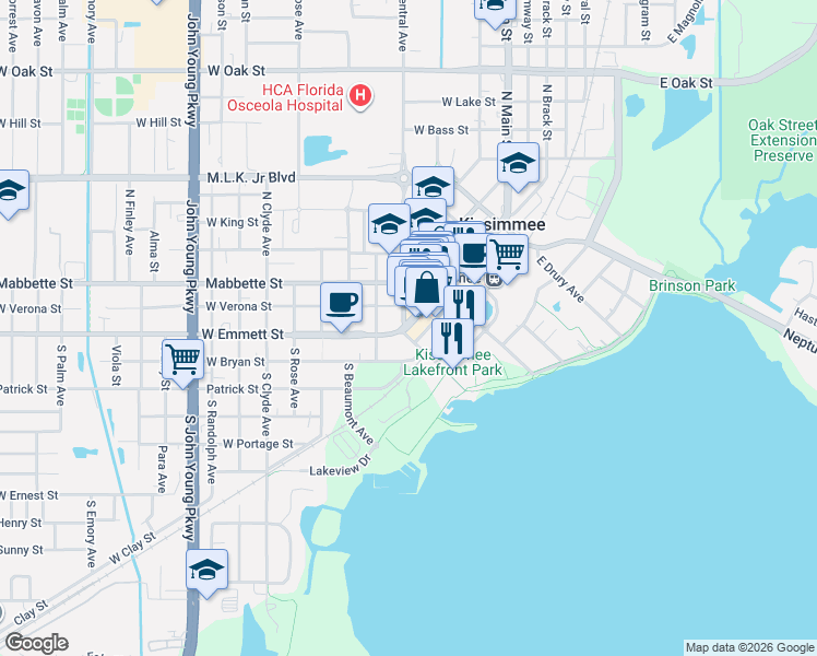 map of restaurants, bars, coffee shops, grocery stores, and more near 2528 Dharma Circle in Kissimmee