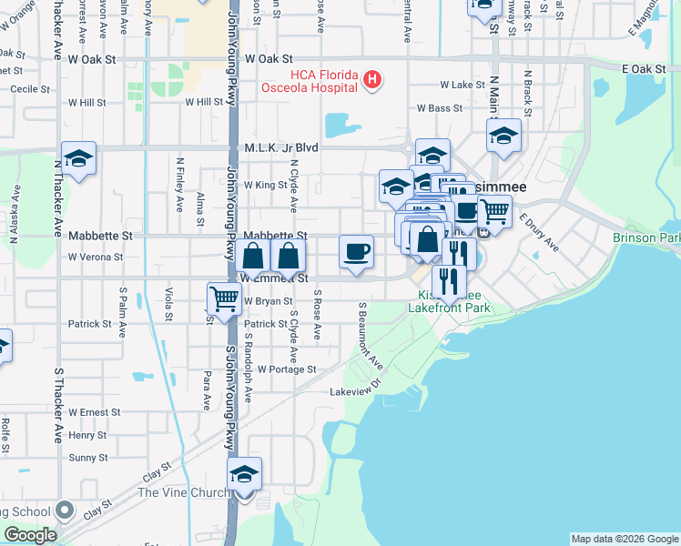 map of restaurants, bars, coffee shops, grocery stores, and more near 3 Courthouse Square in Kissimmee