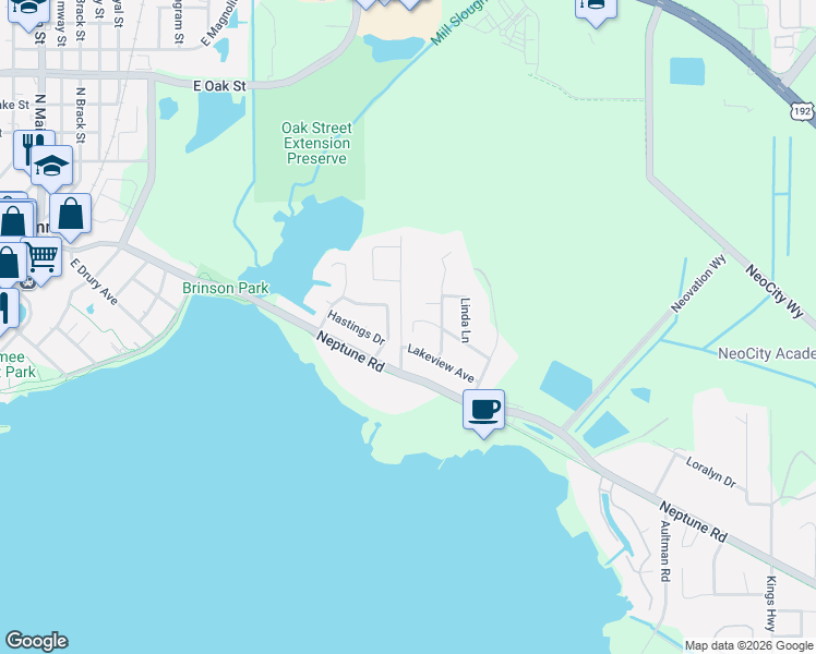 map of restaurants, bars, coffee shops, grocery stores, and more near 9 Glendale Drive in Kissimmee
