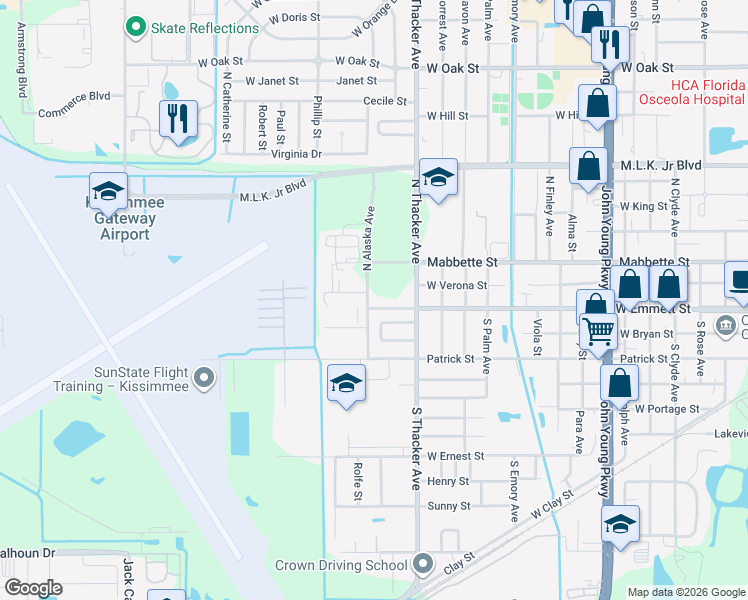 map of restaurants, bars, coffee shops, grocery stores, and more near 2040 Valencia Circle in Kissimmee