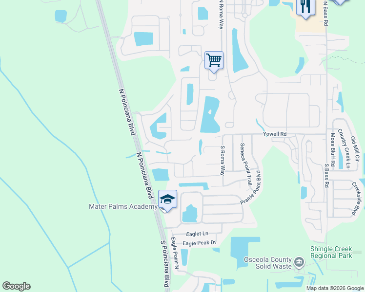 map of restaurants, bars, coffee shops, grocery stores, and more near 4657 Golden Beach Court in Kissimmee