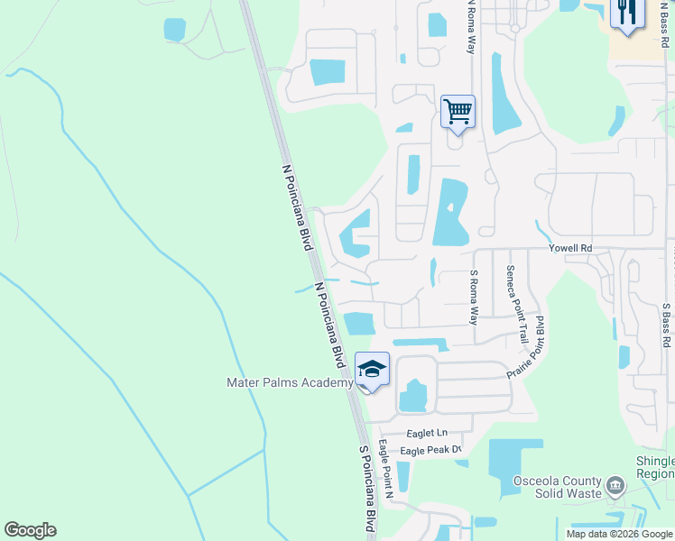 map of restaurants, bars, coffee shops, grocery stores, and more near 4701 Golden Beach Court in Kissimmee