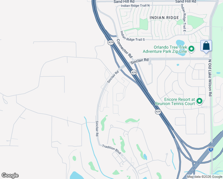 map of restaurants, bars, coffee shops, grocery stores, and more near Sinclair Road in Kissimmee
