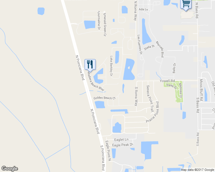 map of restaurants, bars, coffee shops, grocery stores, and more near 4726 Vero Beach Place in Kissimmee