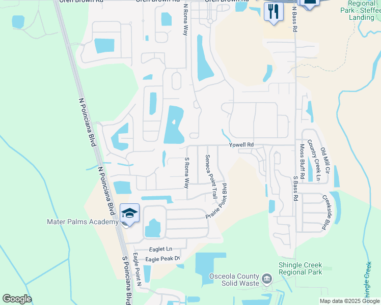 map of restaurants, bars, coffee shops, grocery stores, and more near 105 South Roma Way in Kissimmee