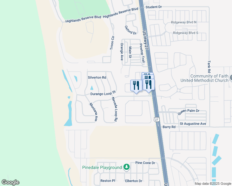 map of restaurants, bars, coffee shops, grocery stores, and more near 90 Nevada Loop Road in Davenport