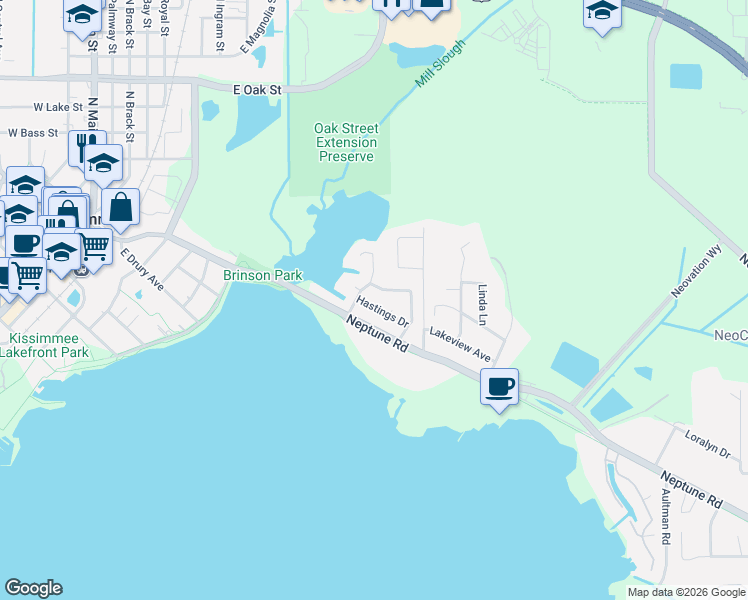 map of restaurants, bars, coffee shops, grocery stores, and more near 802 Montclair Drive in Kissimmee