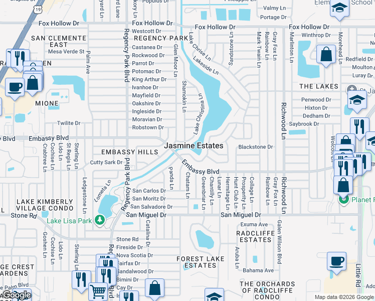 map of restaurants, bars, coffee shops, grocery stores, and more near in Jasmine Estates