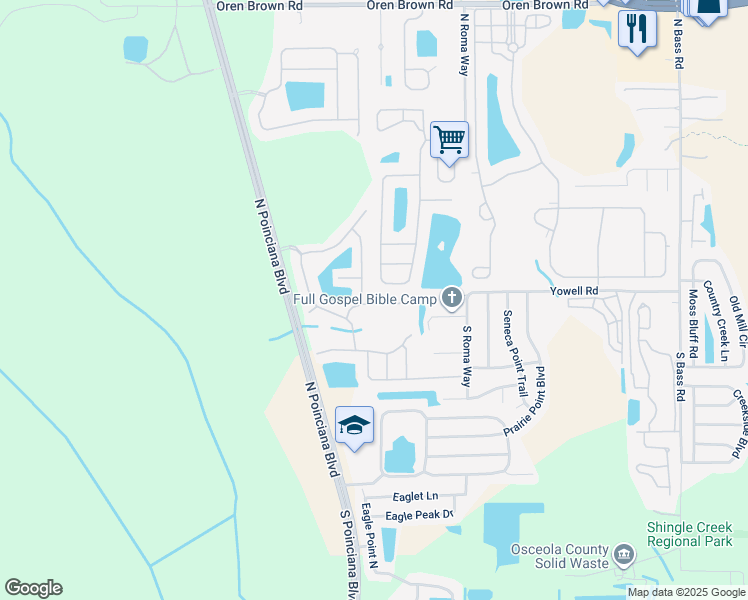 map of restaurants, bars, coffee shops, grocery stores, and more near 171 Pompano Beach Drive in Kissimmee