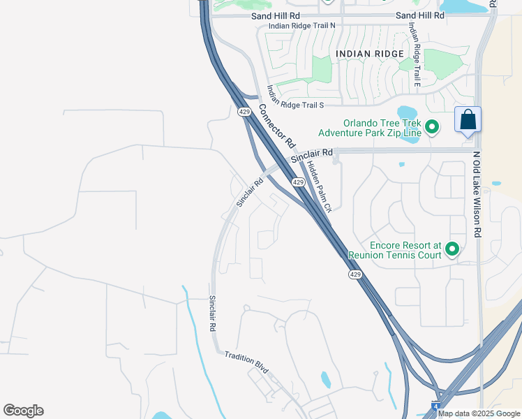 map of restaurants, bars, coffee shops, grocery stores, and more near Sinclair Road in Kissimmee