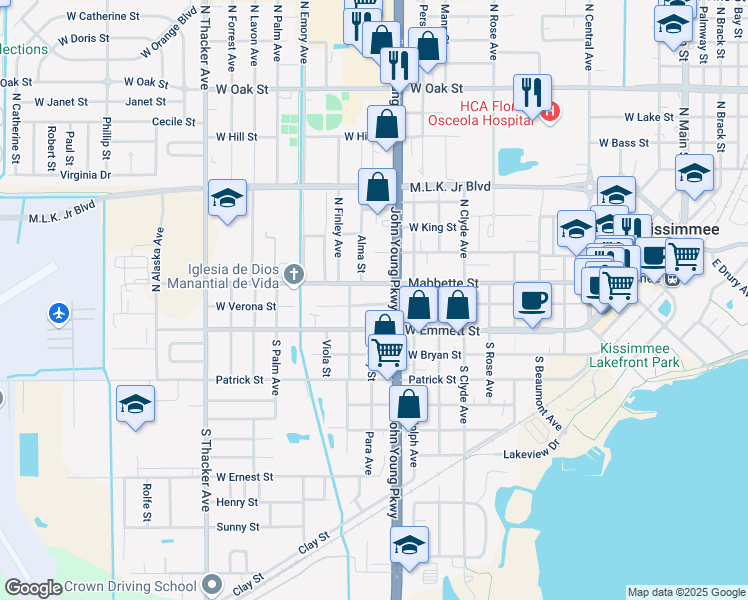 map of restaurants, bars, coffee shops, grocery stores, and more near 1219 West Verona Street in Kissimmee