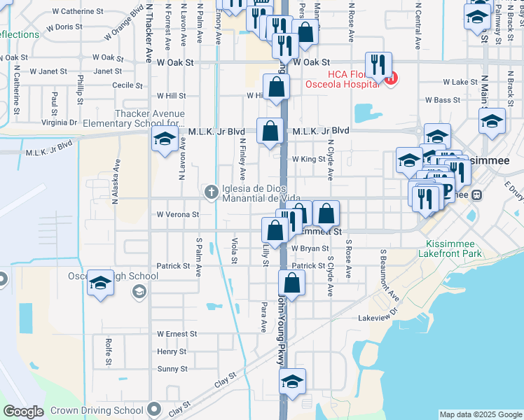 map of restaurants, bars, coffee shops, grocery stores, and more near 1219 West Verona Street in Kissimmee