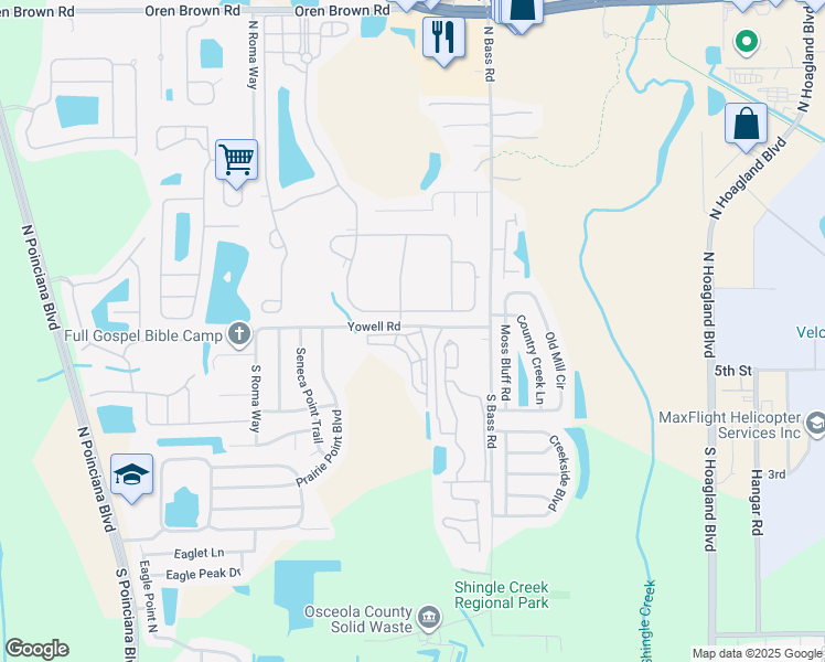 map of restaurants, bars, coffee shops, grocery stores, and more near 4619 Daisy Drive in Kissimmee