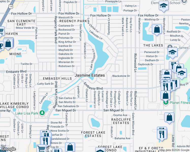 map of restaurants, bars, coffee shops, grocery stores, and more near 7623 Vienna Lane in Port Richey