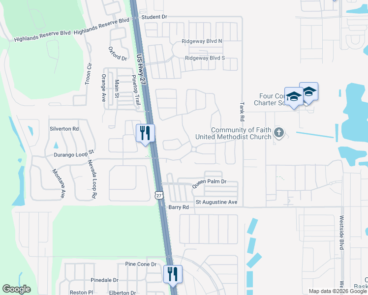 map of restaurants, bars, coffee shops, grocery stores, and more near 105 Bailey Circle in Davenport