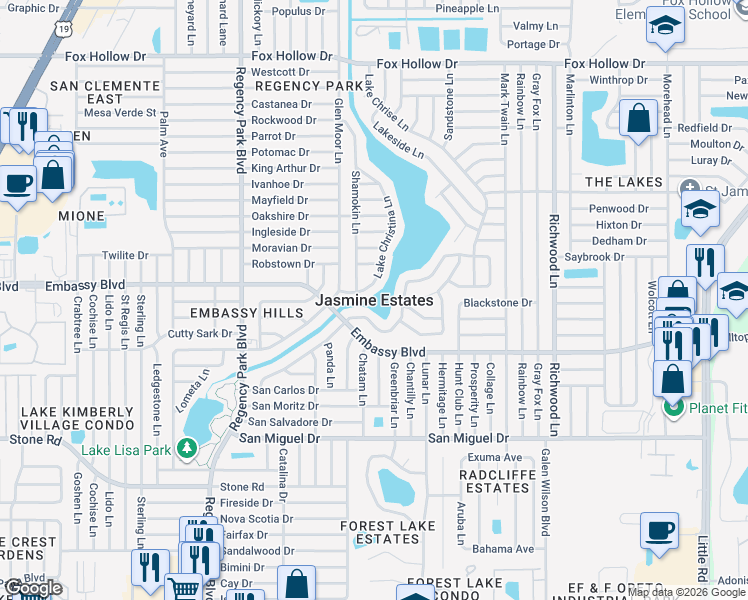 map of restaurants, bars, coffee shops, grocery stores, and more near in Jasmine Estates